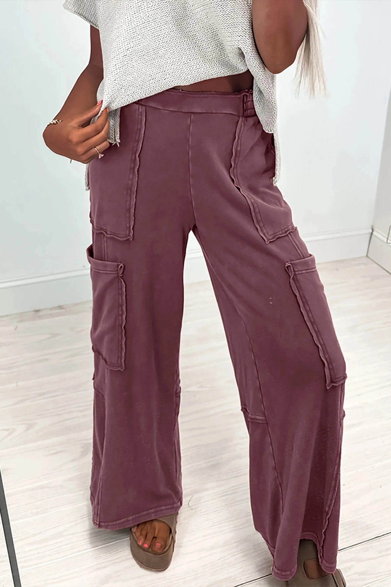 Mineral Wash Red Cargo Patched Pocket Utility Sweatpants