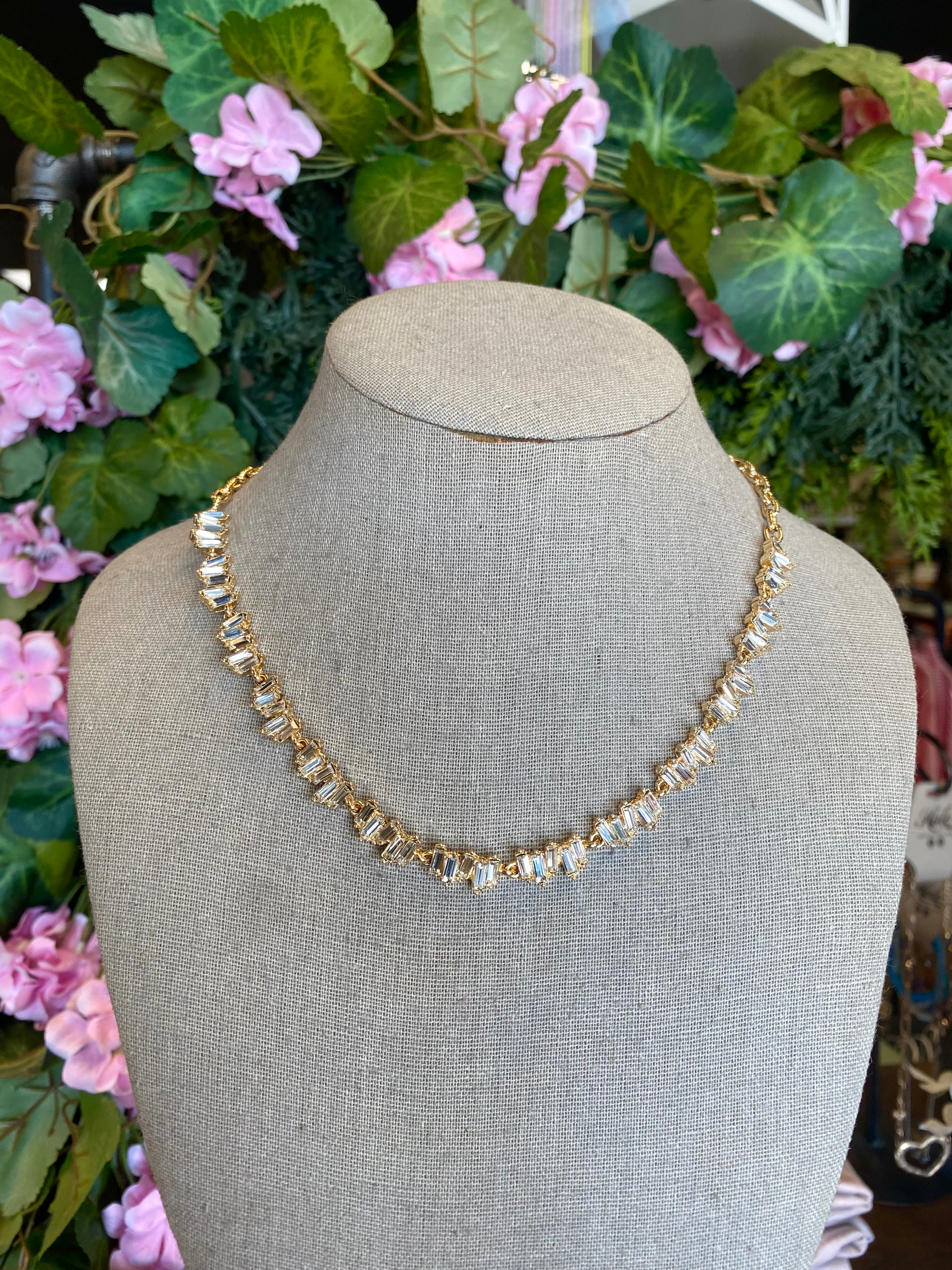 Jagged Pattern Baguette Crystal Necklace