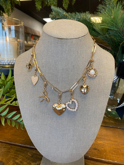 Bow Heart Removable Multi Charm Necklace