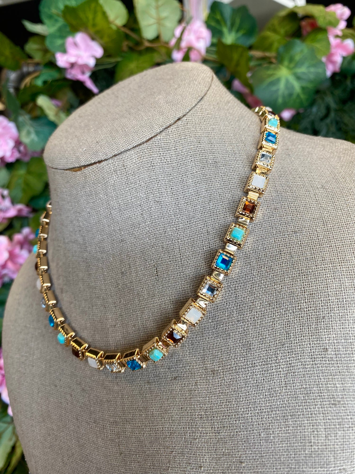 Multicolor Square Gemstone Necklace