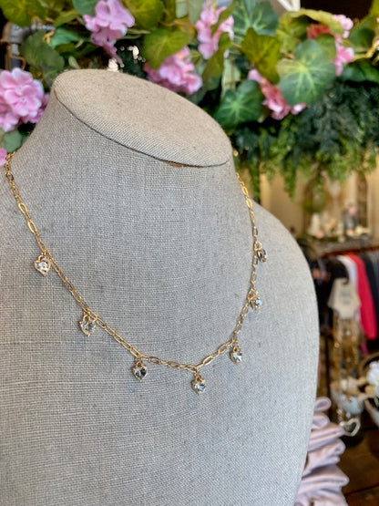 Crystal Heart Shape Paperclip Link Necklace