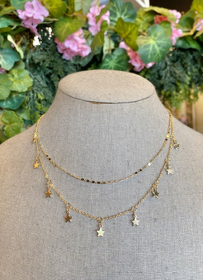 Delicate Double Layer Star Drop Necklace
